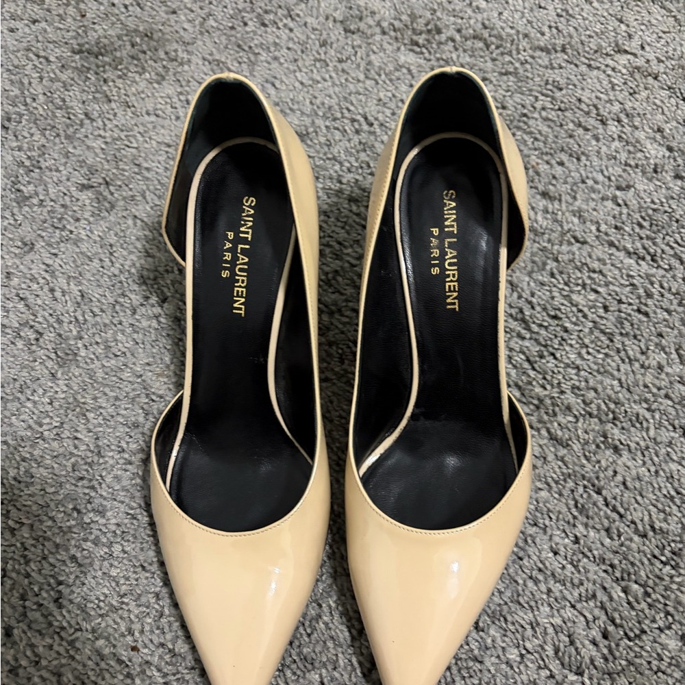 Saint Laurent Nude Patent Pointed-Toe Pumps